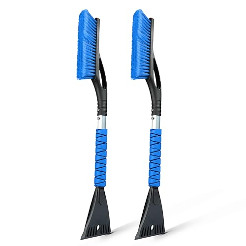 27" Car Snow Brush with Ice Scraper for Car Windshield 2Pack Blue (Blue & Blue)