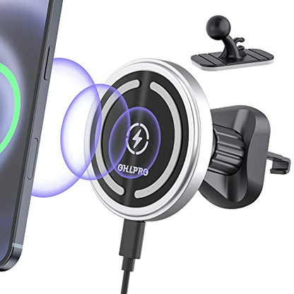 for MagSafe Car Mount Charger iPhone Wireless Car Charger (Silver)
