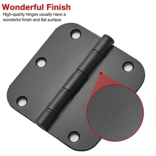 Rounded Matte Black Door Hinges 3.5 Inch 5 (Matte Black-Rounded / 30 Pack)