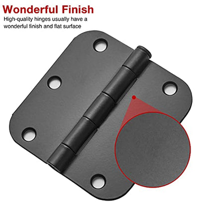 Rounded Matte Black Door Hinges 3.5 Inch 5 (Matte Black-Rounded / 30 Pack)