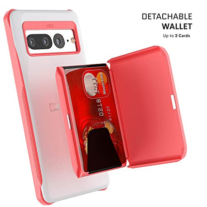 EXEC Google Pixel 7 Pro Wallet Case with Detachable Magnetic Credit Card Holder Heavy Duty Drop Protection Supports Wireless Charging Phone Cover Designed for 2022 Pixel 7 Pro (Pixel 7 Pro / Pink)