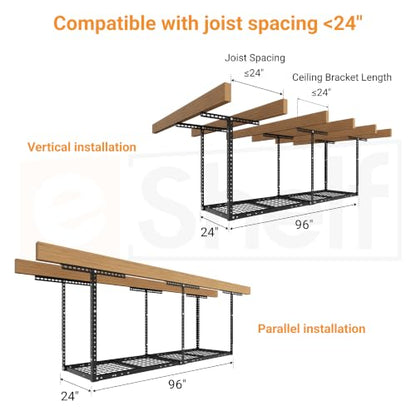 2x8ft Overhead Ceiling Garage Storage Rack (Black / 2x8ft)