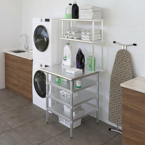 30" x 30" Stainless Steel Work Table with 3 Shelves and 12" Wide Double Tier Overshelf (30" x 30" Table with 3 Shelves + 12" Overshelf)