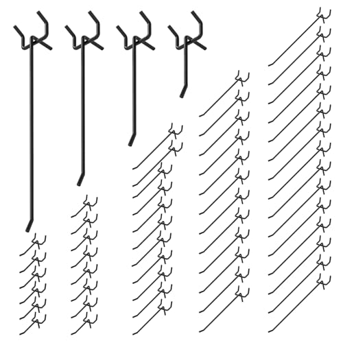 60Pcs 2" 4" 6" 8" Pegboard Hooks Assortment Set (2/4/6/8 Inches / Black)