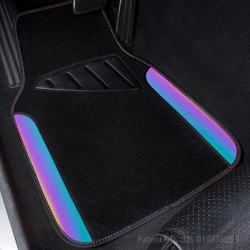 Chameleon Iridescent Reflective PU Leather&Waterproof Universal Carpet car Floor mats (Black and Reflective)