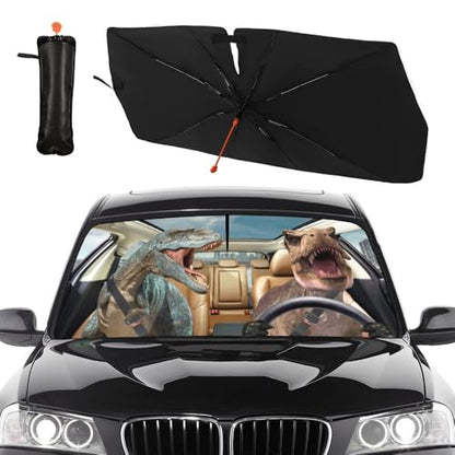 Funny Dinosaur Car Windshield Sun Shade Umbrella Automotive Windshield Sunshade Foldable Front Car Accessories Interior Decor to Keep Vehicle Cool for Most Vehicles 57'' X 30'' (57'' X 30'' / style-AB32)