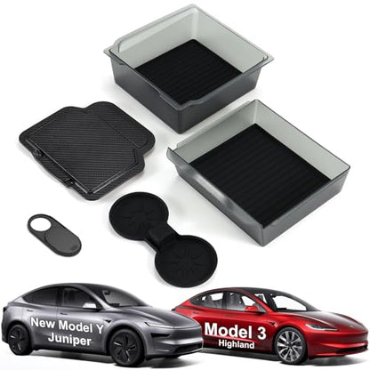 Upgrade 5Pcs Center Console Organizer Tray for Tesla Model Y Juniper 2025&Tesla Model 3 Highland 2024 2025 (for Tesla Model Y Juniper 2025&Model 3 Highland)