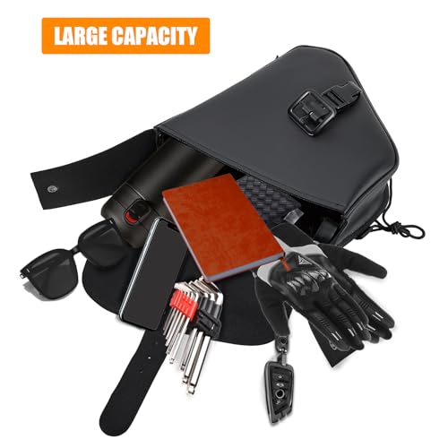 Motorcycle Swing Arm Bag Solo Saddle Bags For Sportster Softail PVC Waterproof Motorcycle Luggage Bags for Motorcycle or Bike (Black-Single Buckle / Right Side)