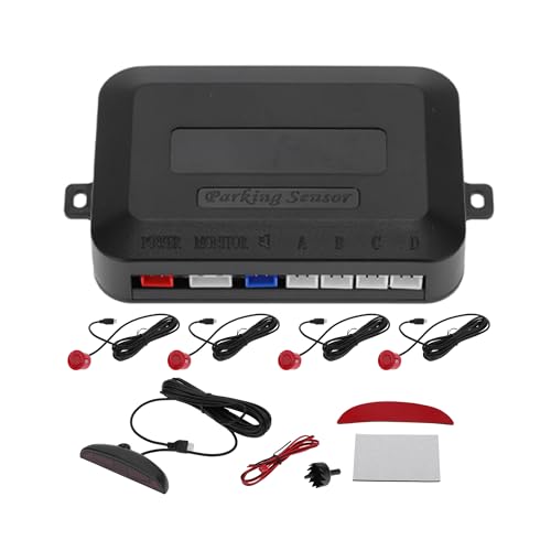 Universal Car Auto Vehicle Reverse Backup Radar System Reverse Parking Sensors Alarm Buzzer Reminder Distance Detection Red 4Parking Sensors (Red)