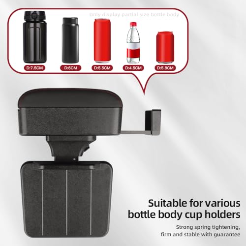 Car Armrest Box with Cup Holder Car Central Liftable Armres Storage Organizer Box Arm Rest (Black red line)
