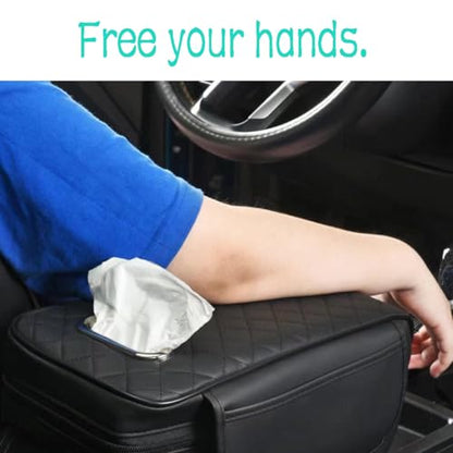 Car Armrest Cover Leather Car Console Covers Box Pad with Pocket and Tissue Box Arm Rest Cover for Car for SUV Truck Sedan Vehicle (Beige)