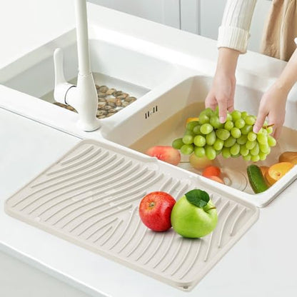 Silicone Dish Drying Mat for Kitchen Counter (Beige-2pcs / 16" x 12")