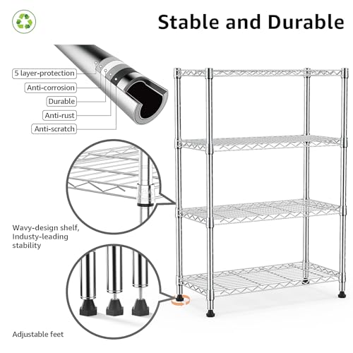 1000 lbs Storage Shelving Steel Heavy Duty 4 (4 Tier 13.7" D x 29.5" W x 47.2" H / Chrome)