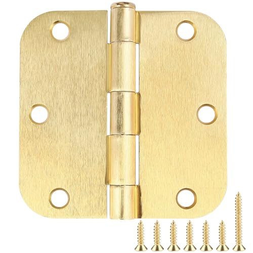 Rounded Door Hinges 3.5" X 3 1 (Satin Brass-Rounded / 3 Pack-no squeak)