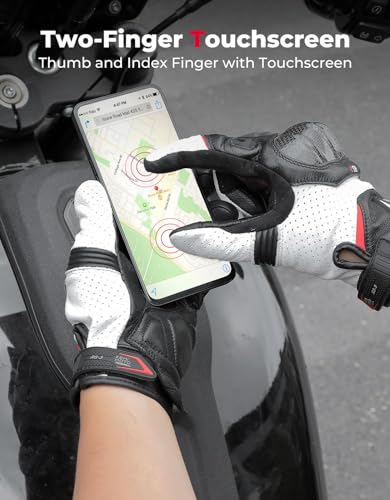 Sheepskin Leather Motorcycle Gloves for Men (White / Large)