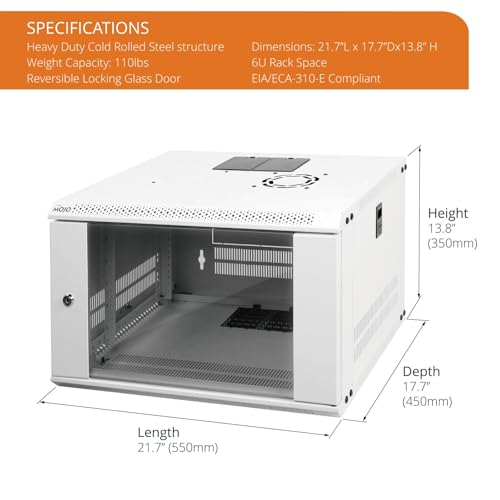 6U Wall Mount Rack Network Cabinet for 19" IT Equipment (6U/Glass Door / White)