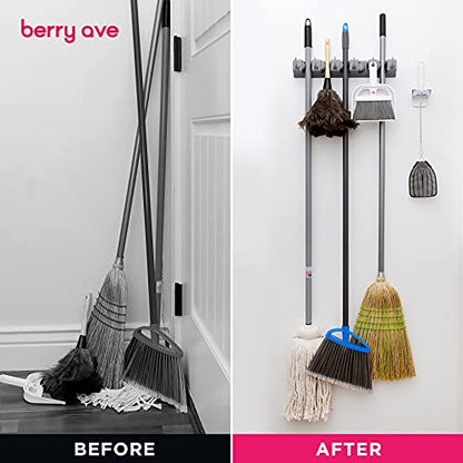 Combo 5 Slot Broom Holder w (1 Pack w/ Small Broom Holder / Grey)