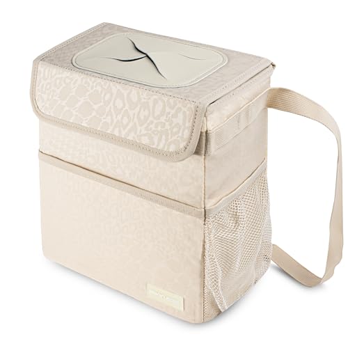 Cute Car Trash Can with Lid (Leopard Print Beige / 2 Gallons)