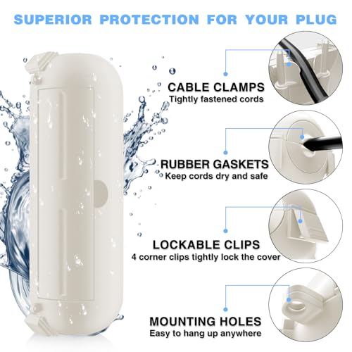 3 Pack] Flemoon Outdoor Extension Cord Safety Cover with Waterproof Seal (White / Small Box: 5.3" L x 2" W x 2" H)
