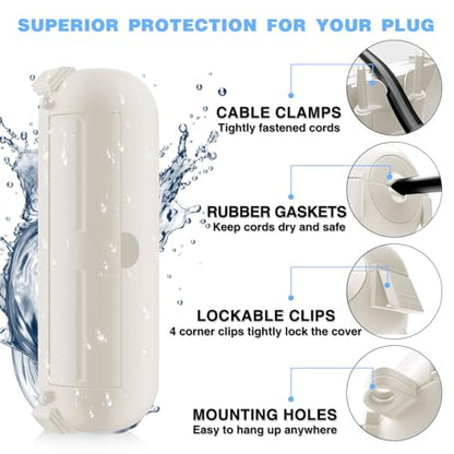 3 Pack] Flemoon Outdoor Extension Cord Safety Cover with Waterproof Seal (White / Small Box: 5.3" L x 2" W x 2" H)