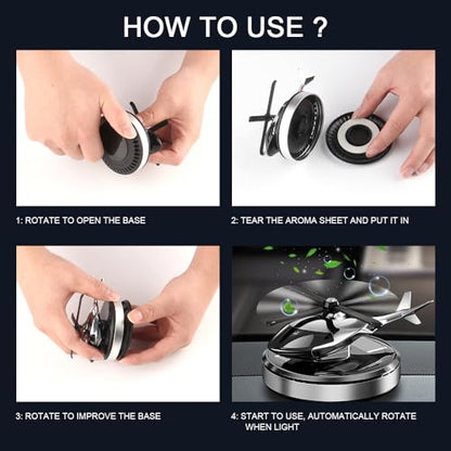 Helicopter Car Air Freshener Solar Powered Perfume Diffuser with 6PCS Cologne Fragrance Tablets Interior Decorative Accessories Smart Deodorizer For Men