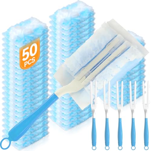 50PCS Microfiber Duster Refills Kit with 5 Handles Compatible with Swiffer