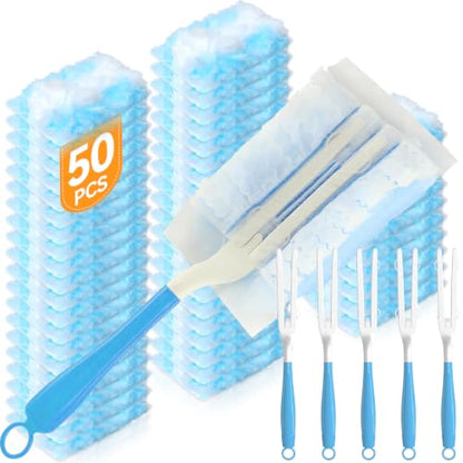 50PCS Microfiber Duster Refills Kit with 5 Handles Compatible with Swiffer