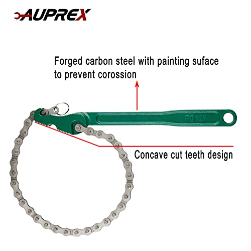 12 Inch Sturdy Carbon Steel Adjustable Heavy Duty Ratcheting Chain Oil Filter Wrench Reversible Chain Style Pipe Fitter With Multi (Green / 12 Inch)