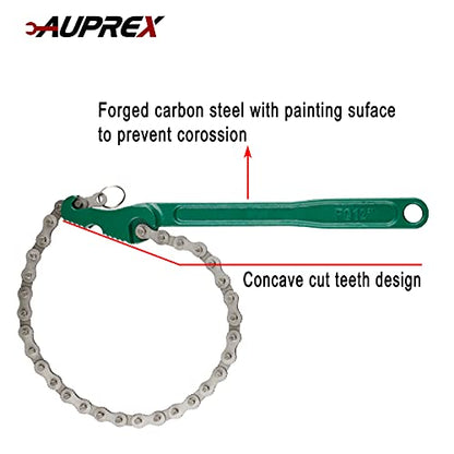 12 Inch Sturdy Carbon Steel Adjustable Heavy Duty Ratcheting Chain Oil Filter Wrench Reversible Chain Style Pipe Fitter With Multi (Green / 12 Inch)