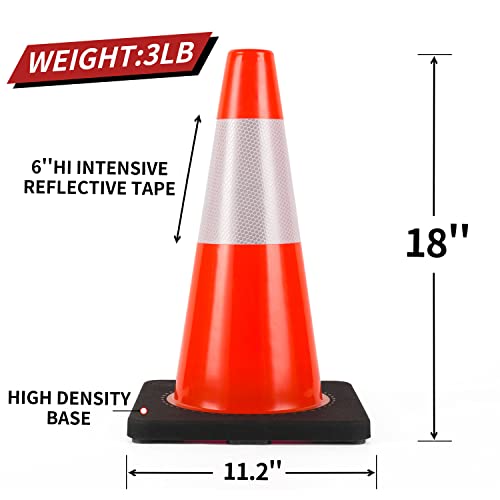 Traffic Cones 18 inch 6 Pack Heavy Duty Safety Cones Orange (18 inch)