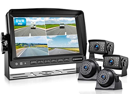 HD 1080P 7" Wired Backup Camera System with Side & Rear Cameras (Carbon Black / 7"-4 Cam)