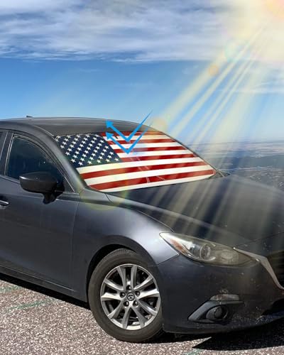 American Flag Car Windshield Sun Shade Compatible with Mazda 3 Hatchback Sedan 2019 (for mazda 3 2019-2023 - USA Flag)