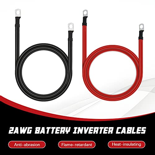 2 AWG Battery Cables 2 Gauge Pure Copper Battery Inverter Cables with 3 (5FT / 3/8")