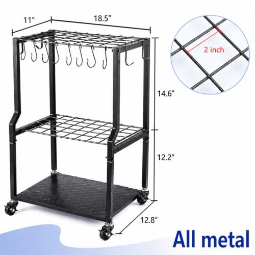 Garden Tool Organizer for Garage Corner (Quadrangel-Wheels-Black)