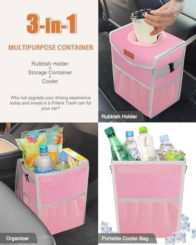 Car Trash Can with Lid Leakproof Car Garbage Bag Vehicle Trash Bin (2.8 Gallons / Pink)