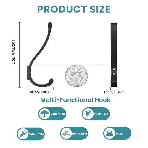 6 Pack Heavy Duty Coat Hooks for Wall Mount