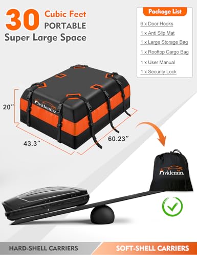 30 Cubic Rooftop Cargo Carrier Waterproof Soft Car Roof Bag (30 Cubic Feet)