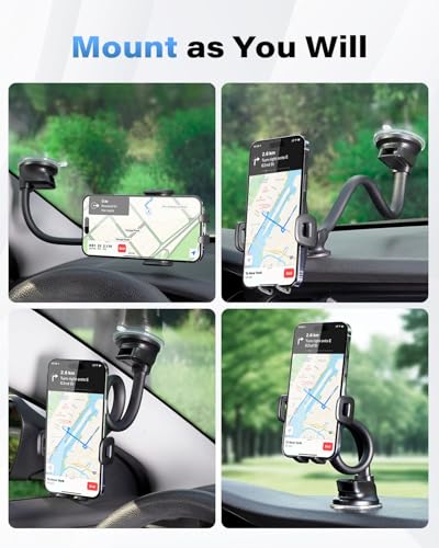 Solid Car Truck Phone Mount Holder with 14 (Black Mirror Surface with Silver Ring)