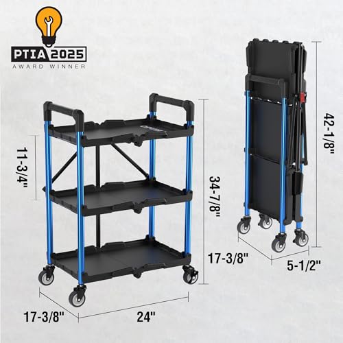3 Tier Collapsible Utility Cart (Black/Glossy Blue)