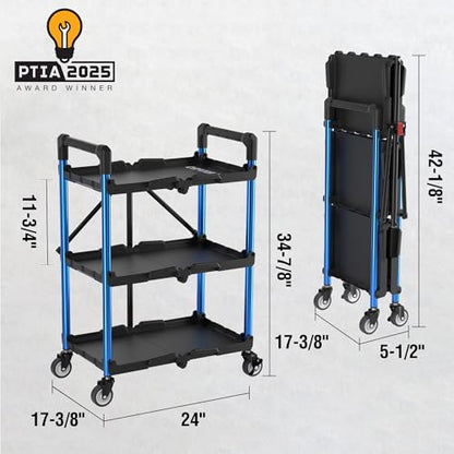 3 Tier Collapsible Utility Cart (Black/Glossy Blue)