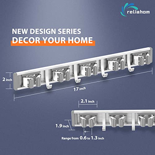 Broom Holder Wall Mount Mop Hanger Tools organizer 5Racks 4Hooks (Silver)