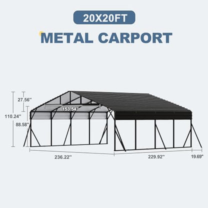 20x20 FT Metal Carport (Gray / 20x20FT)