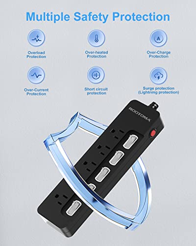 Black Appliance Extension Cord with Individual Switches on Off (6 FT - 5 AC - Black)