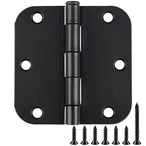 Rounded Matte Black Door Hinges 3.5 Inch 5 (Matte Black-Rounded / 30 Pack-no squeak)