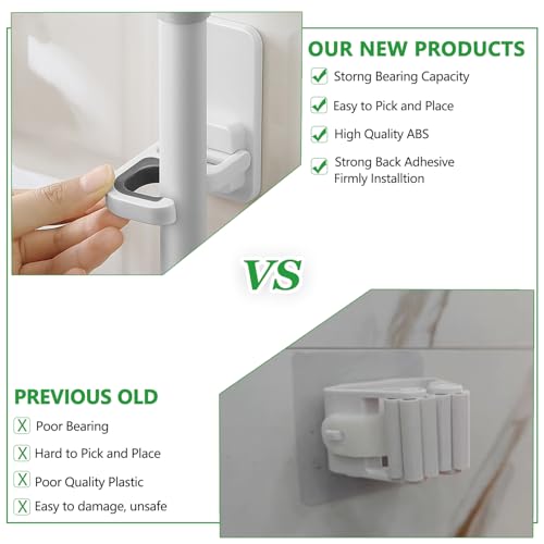 3pack Broom and Mop Holder Wall Mount No Drill Mop and Broom Gripper Mop Handle Hanger Household Cleaning Organizer