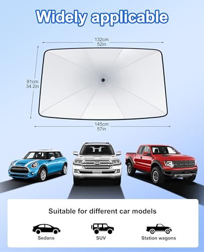 Car Windshield Sun Shade (Silvery&Black / Medium(57"L x 32"W))