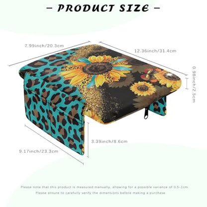 Sunflower Leopard Print Blue Car Center Console Cover Comfortable Armrest Seat Box Pad with Organizer Pockets Anti (Sunflower Leopard Print Blue)