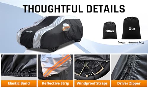 Small Car Cover All Weather Protection with Silver Stripe Design (2-S1 Fit SUV/Hatchback Length up to 178 inch)