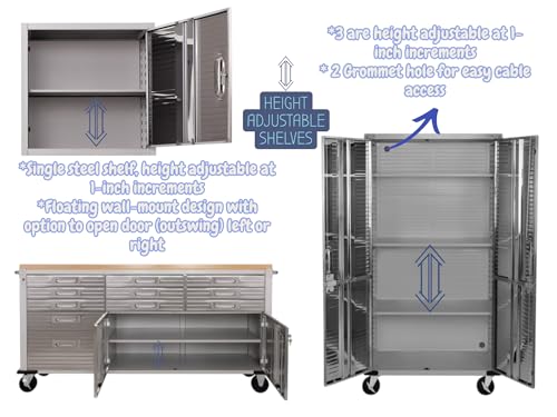 Heavy Duty 8 Piece Steel Garage Cabinet Storage Set with Rolling Workbench (Granite)