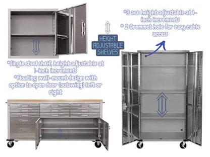 Heavy Duty 8 Piece Steel Garage Cabinet Storage Set with Rolling Workbench (Granite)